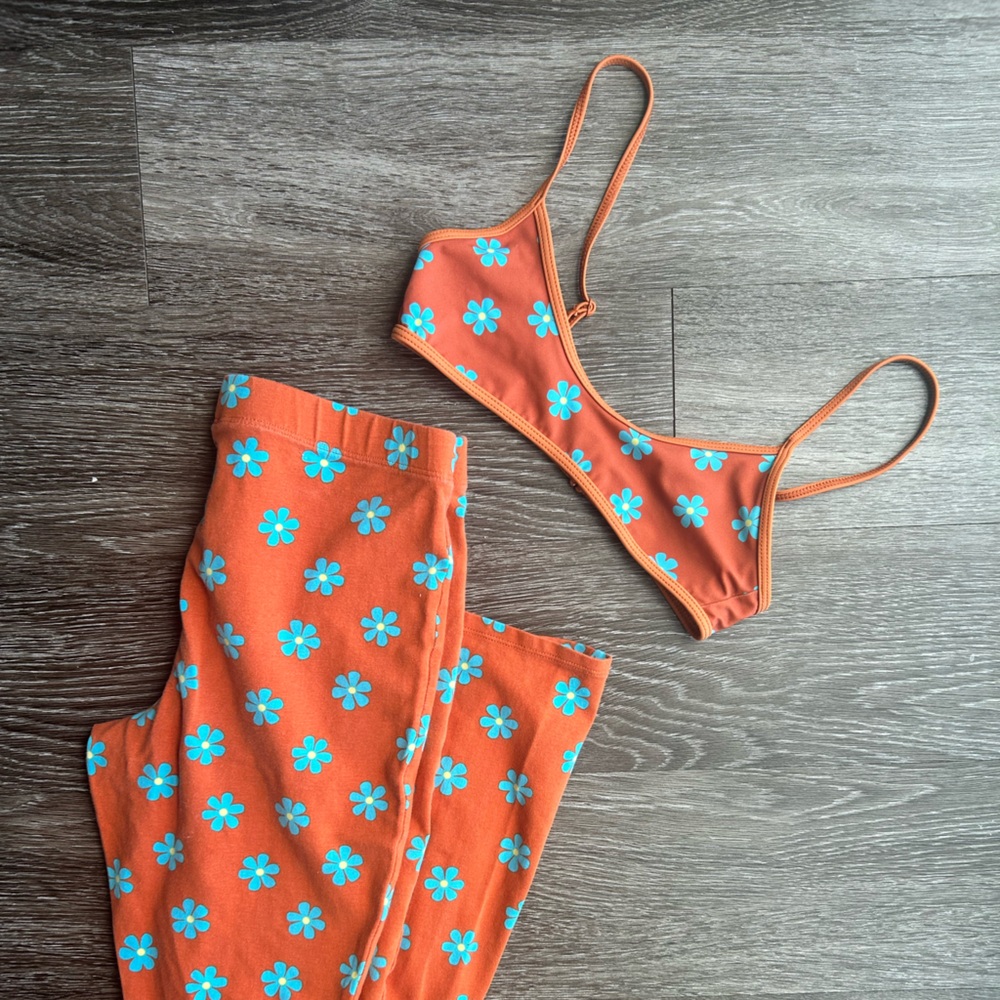 PACSUN Floral Pant and Matching Bikini Swim Set LA HEARTS WOMENS XXS Top SMALL